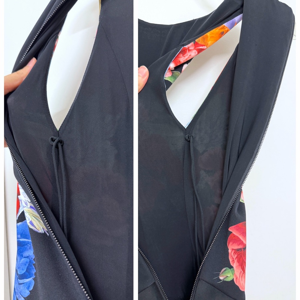 Alice + Olivia Adley Drop Waist Midi Dress Garden Brunch Black Floral Colorful 4 - Picture 15 of 16